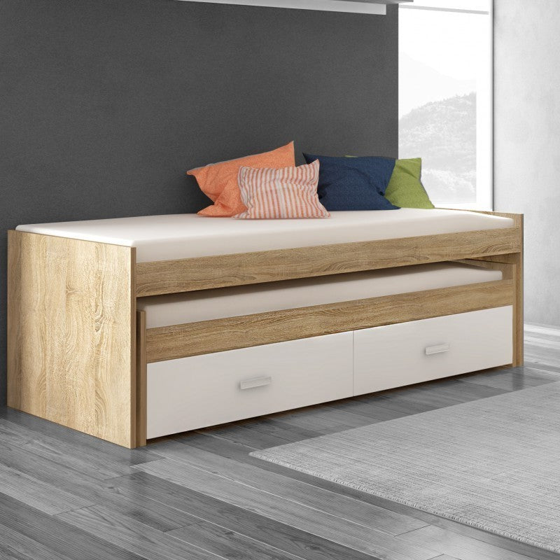 Dormitorio individual: cama nido compacta, armario, escritorio, 3 estantes – Champion 05