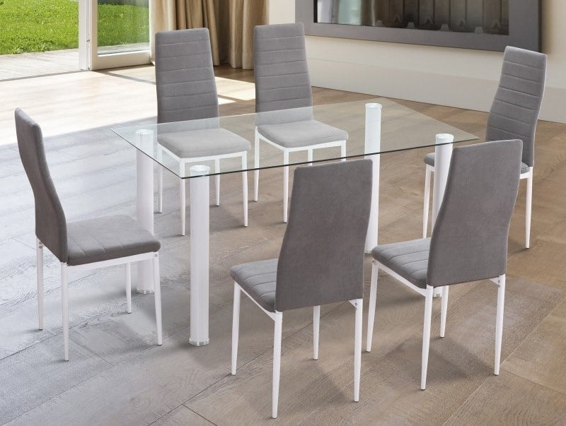 Comedor: mesa rectangular con tapa de cristal y 6 sillas - YURI
