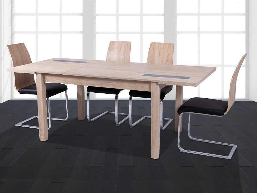 Set de comedor moderno con mesa extensible y 4 sillas, roble y negro – Catania - Reus