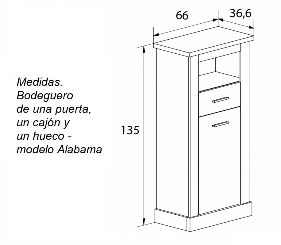 Bodeguero efecto madera, de una puerta, un cajón y un hueco – Chellen