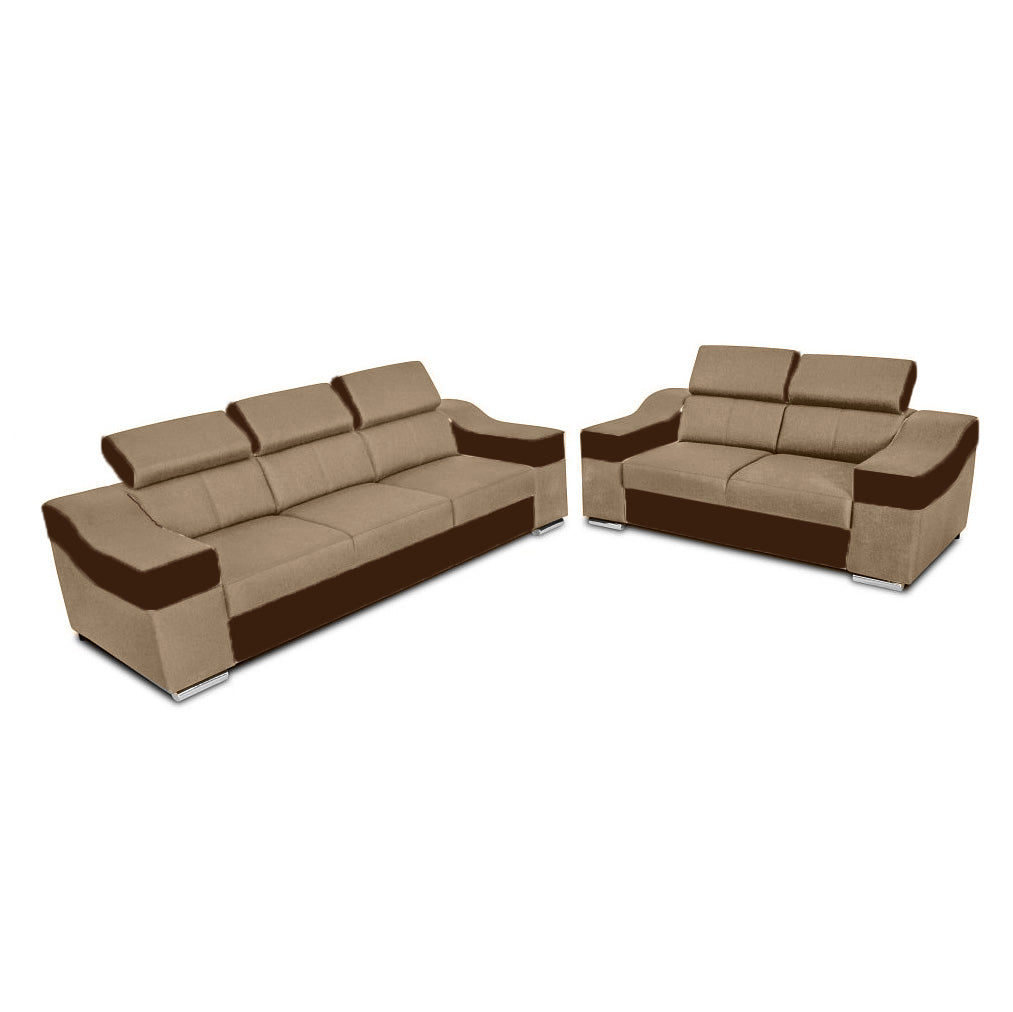 Conjunto: sofá 3 plazas más sofá 2 plazas con reposacabezas reclinables – Eva
