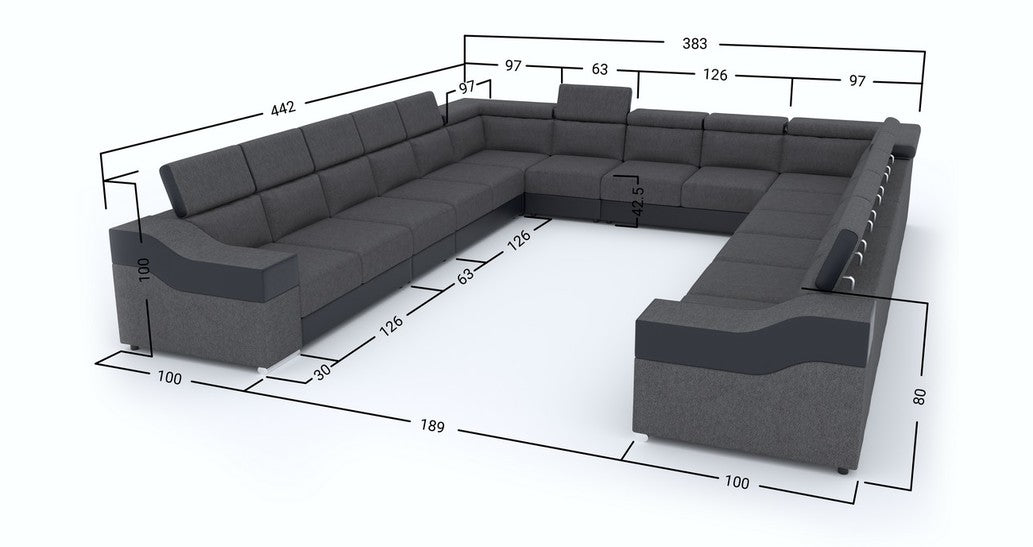 Corner Sofa with High Headrest and Backrest, 15 pl - Eva