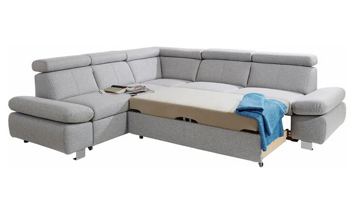 Sofá rinconera con cama, baúl extraíble y reposabrazos reclinables – Happy
