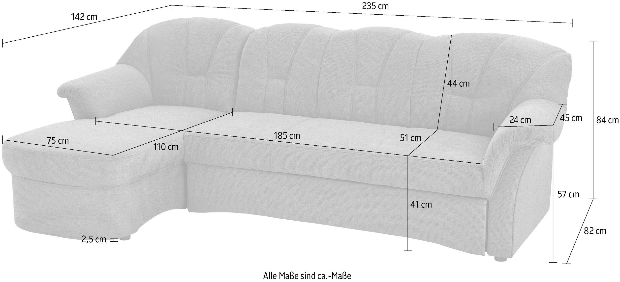 Sofa - Papenburg Gris, (ancho x alto x fondo): 235 cm x 84 cm x 142 cm, Artículo no. 3078671748