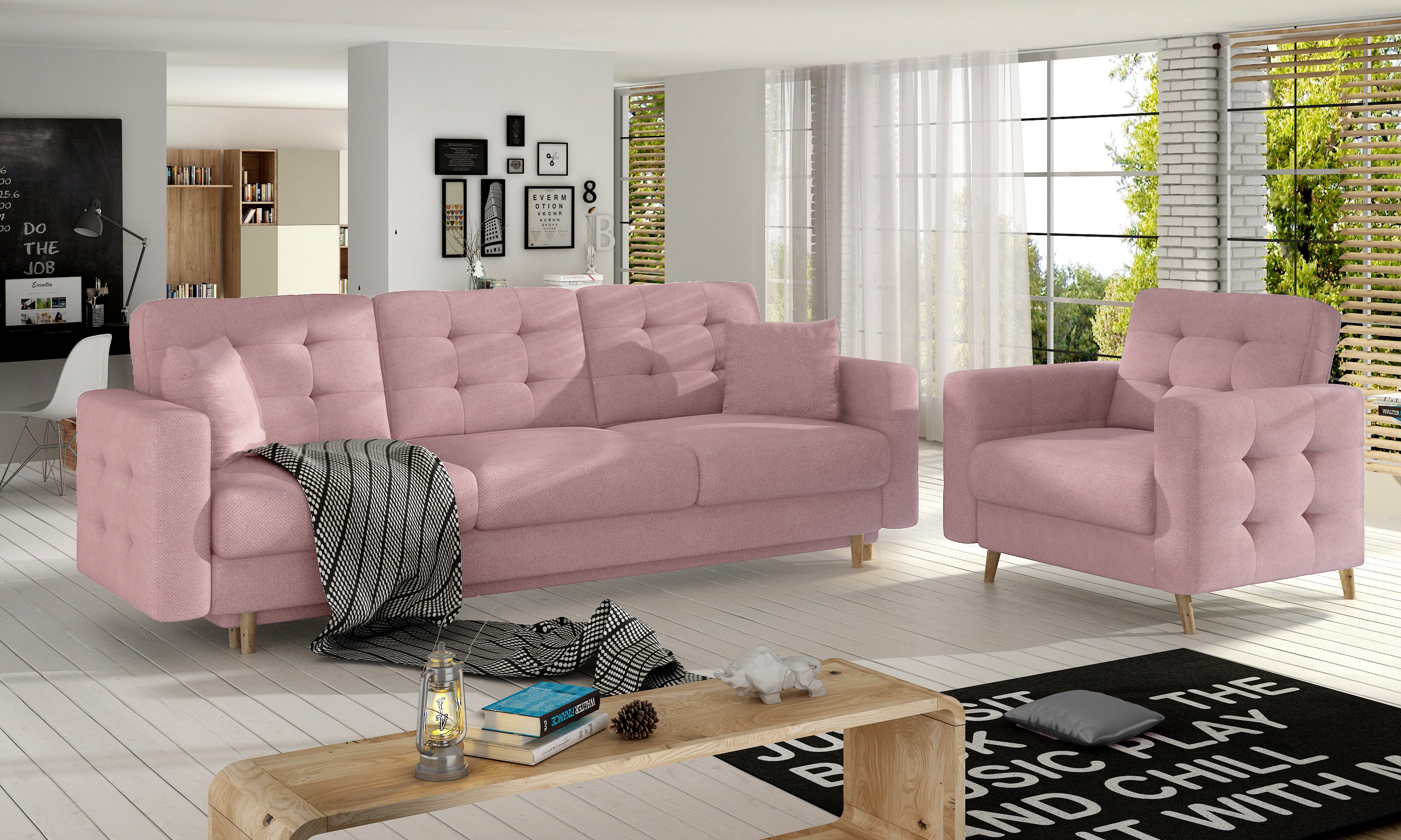 Set Asgard 3 + 1 sofa cama+sillon OFERTA Rosa