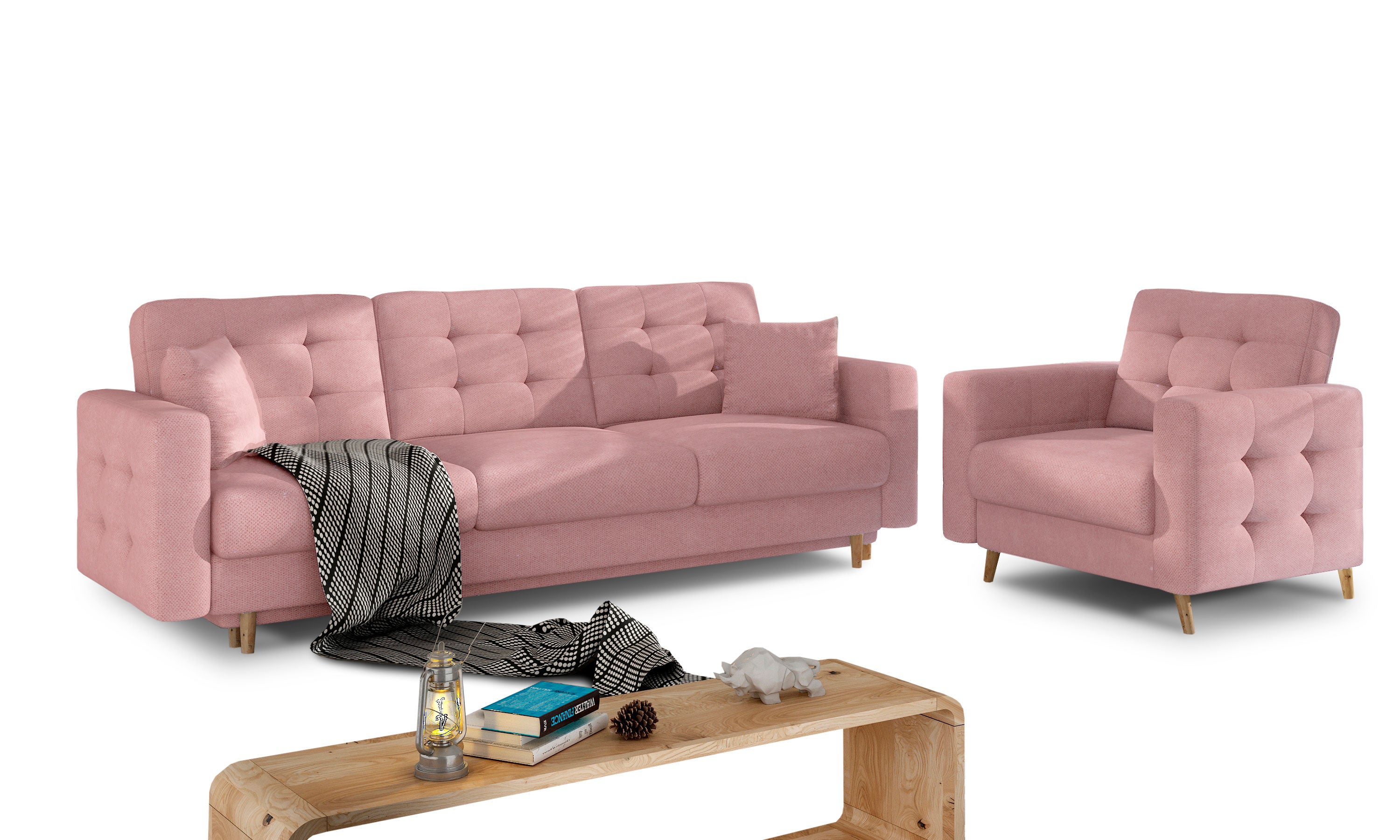 Set Asgard 3 + 1 sofa cama+sillon OFERTA Rosa