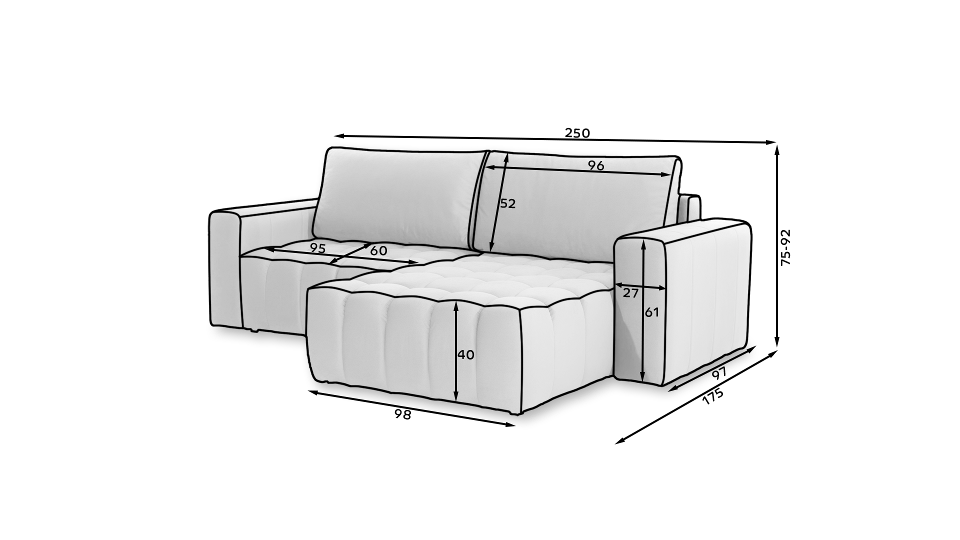 Sofa cama+arcon 250x175 azul oscuro -Bonett