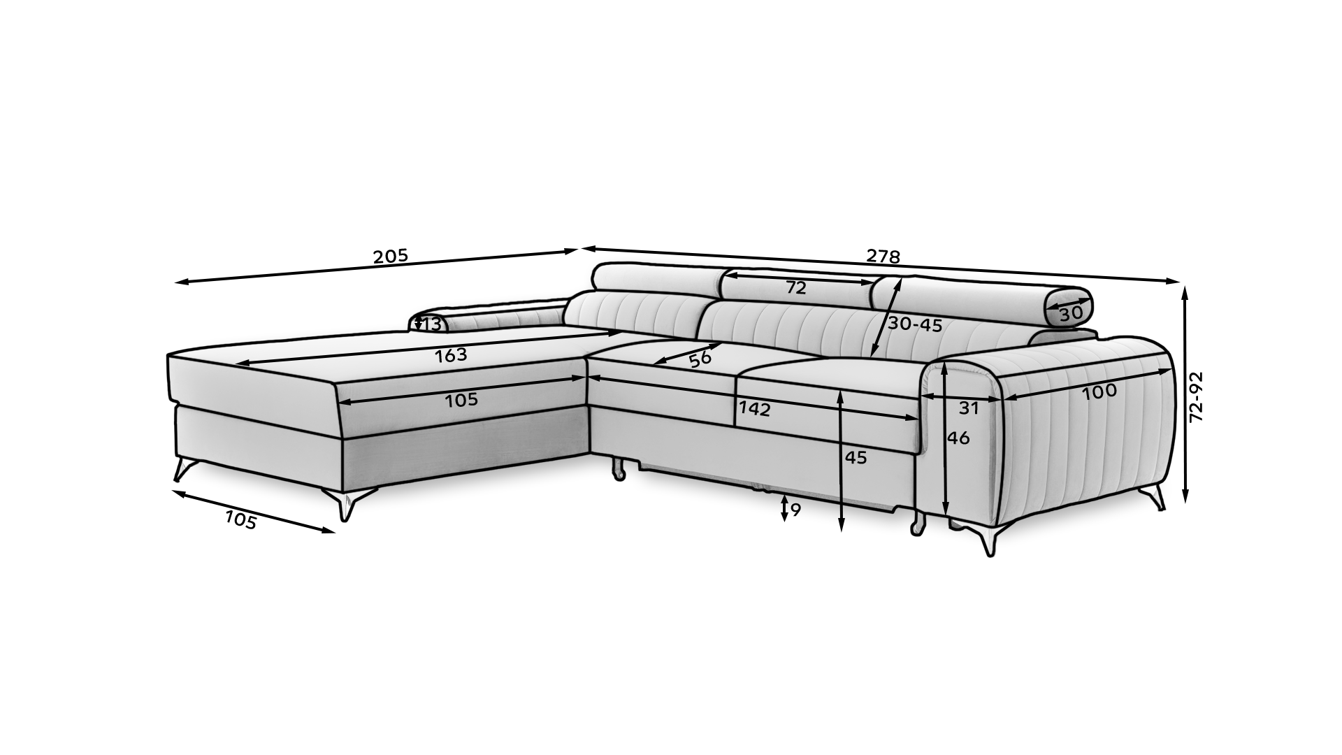 Sofá Chaiselongue cama 278x205 - Grayson