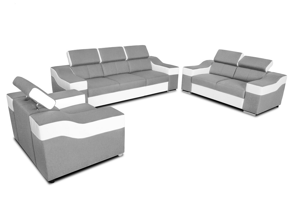 Conjunto 3+2+1: sofá 3 lugares, sofá 2 lugares, 1 poltrona, encostos de cabeça reclináveis ​​– Eva