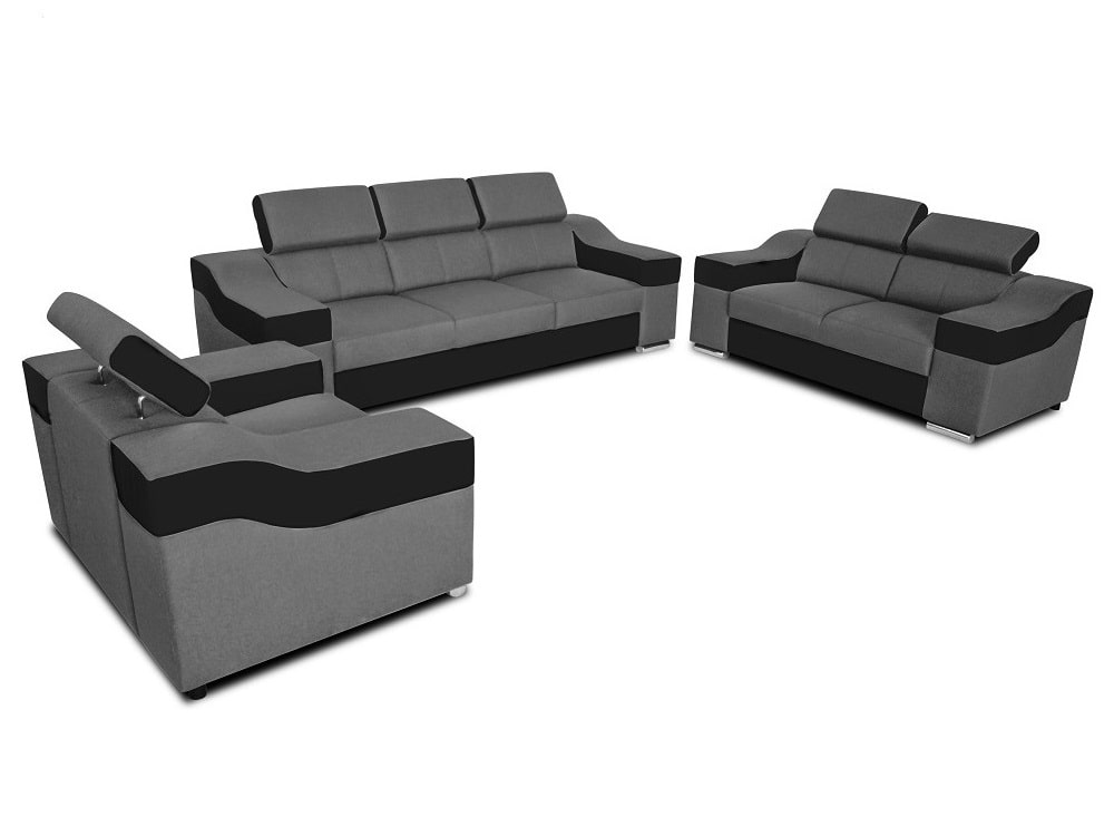 Conjunto 3+2+1: sofá 3 plazas, sofá 2 plazas, 1 sillón, reposacabezas reclinables – Eva