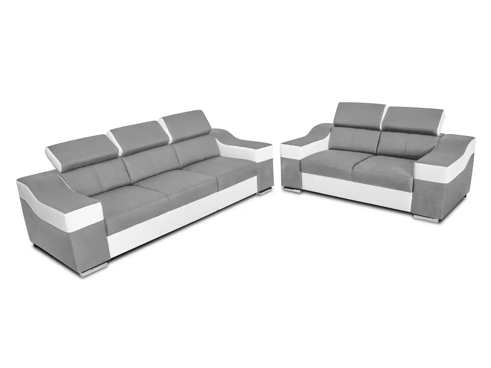 Conjunto: sofá de 3 lugares mais sofá de 2 lugares com apoios de cabeça reclináveis ​​– Eva