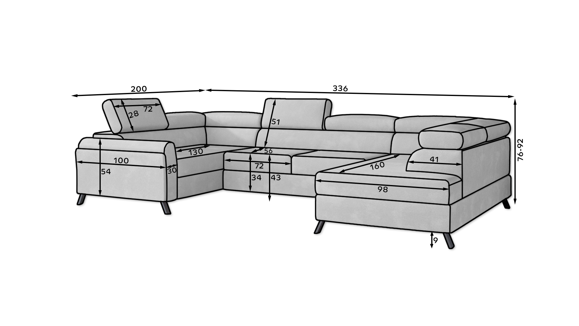 Large U-shaped sofa with bed-Escada