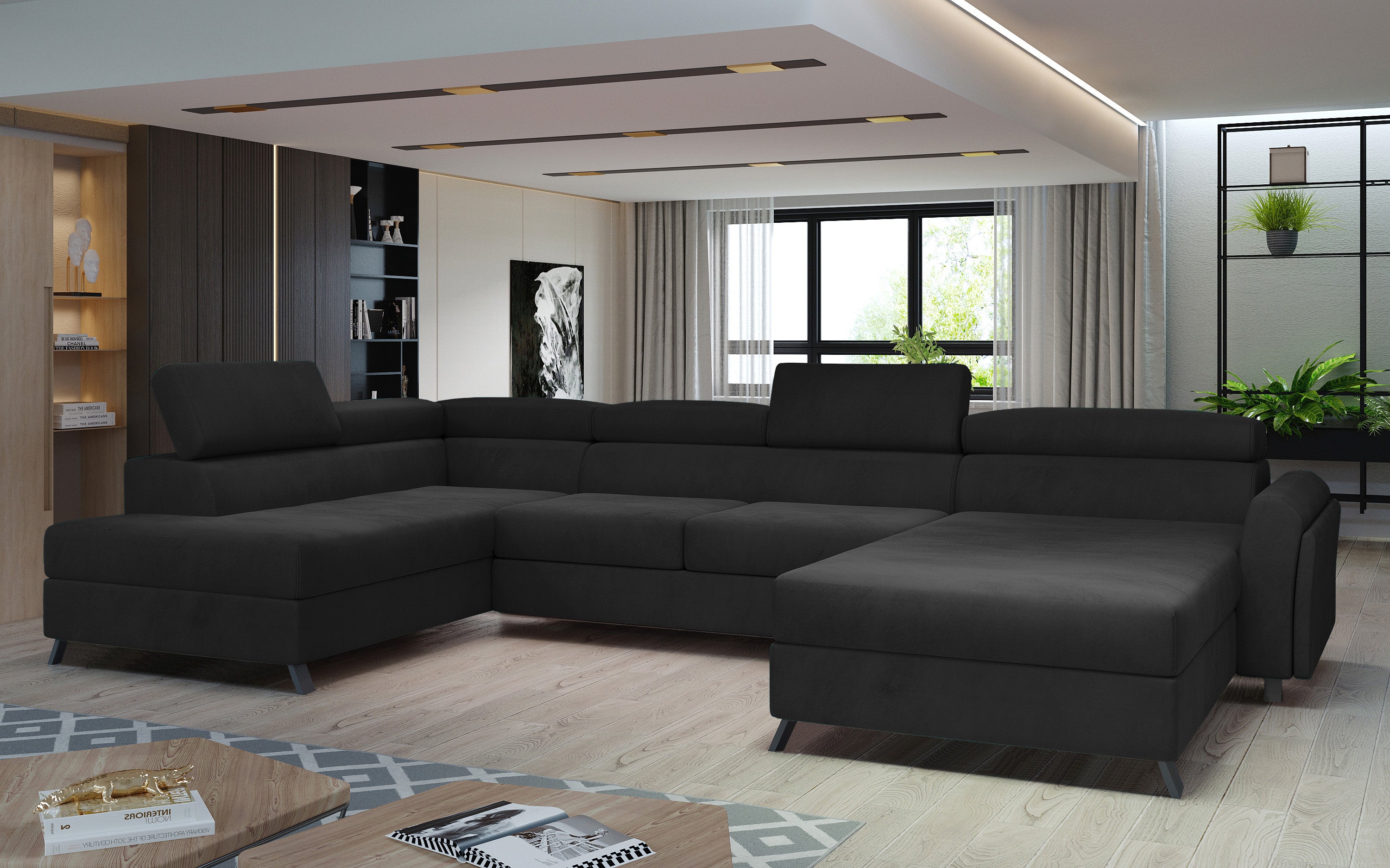 Sofa U + cama+arcon 360x200 - Josette OFERTA, negro