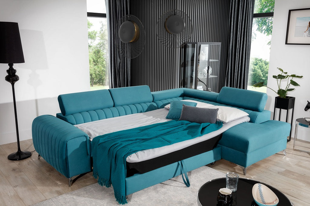 Sofá rinconera con cama extraíble+arcon - Laurence OFERTA color GRIS CLARO/IZQUIERDA