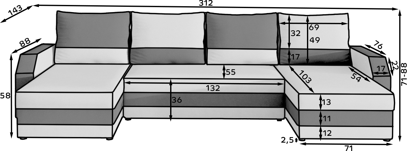 Sofa cama U 312 cm. - Marion