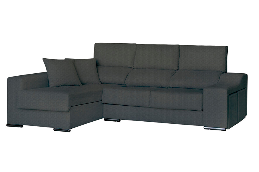 Sofá chaise longue, asientos extraíbles, cabezales abatibles, 2 pufs - LUCIA