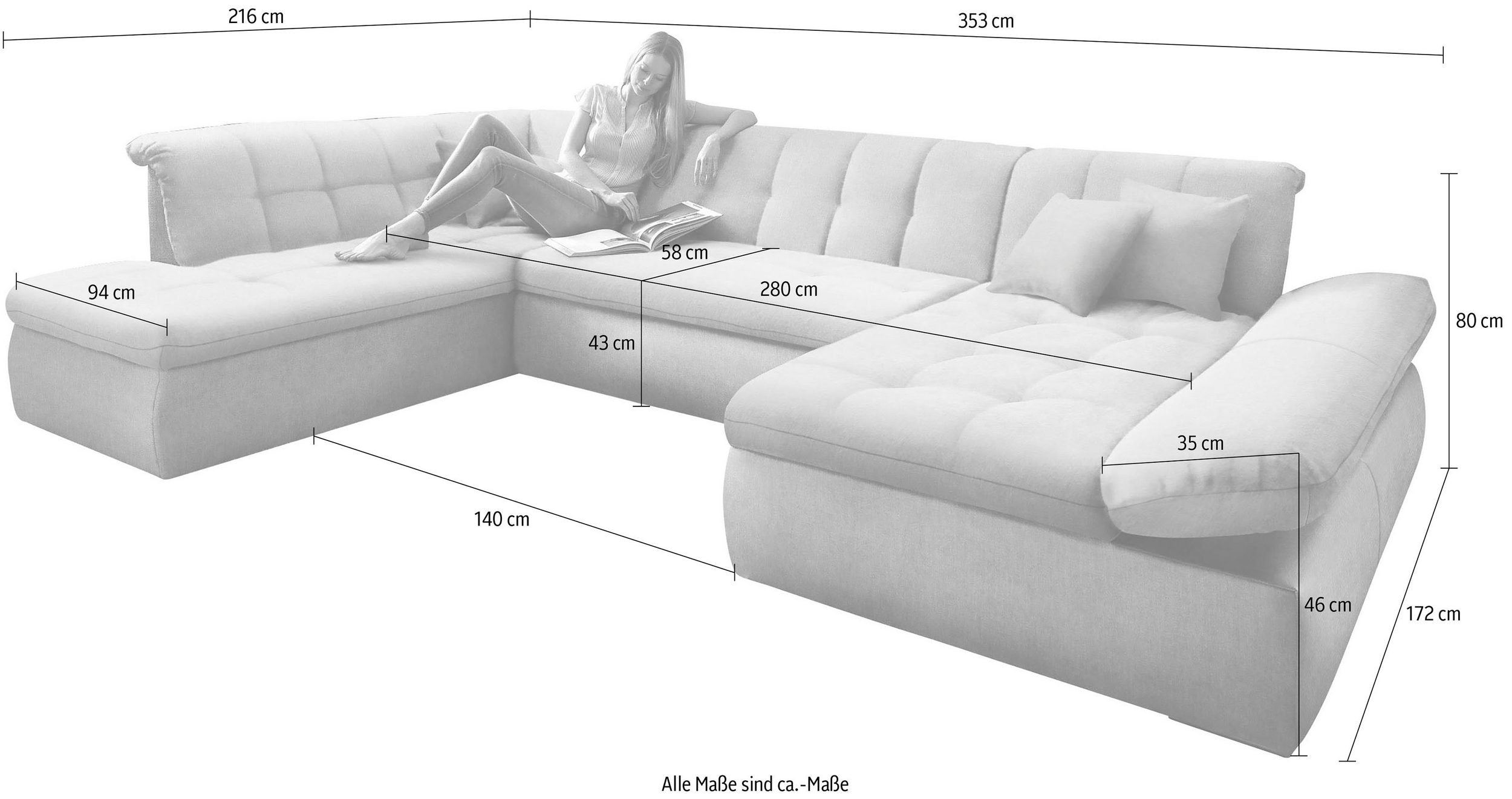 Sofa U - Moric, Naranja, Artículo no. 9690741324, ancho/fondo/alto: 353/216/80 cm