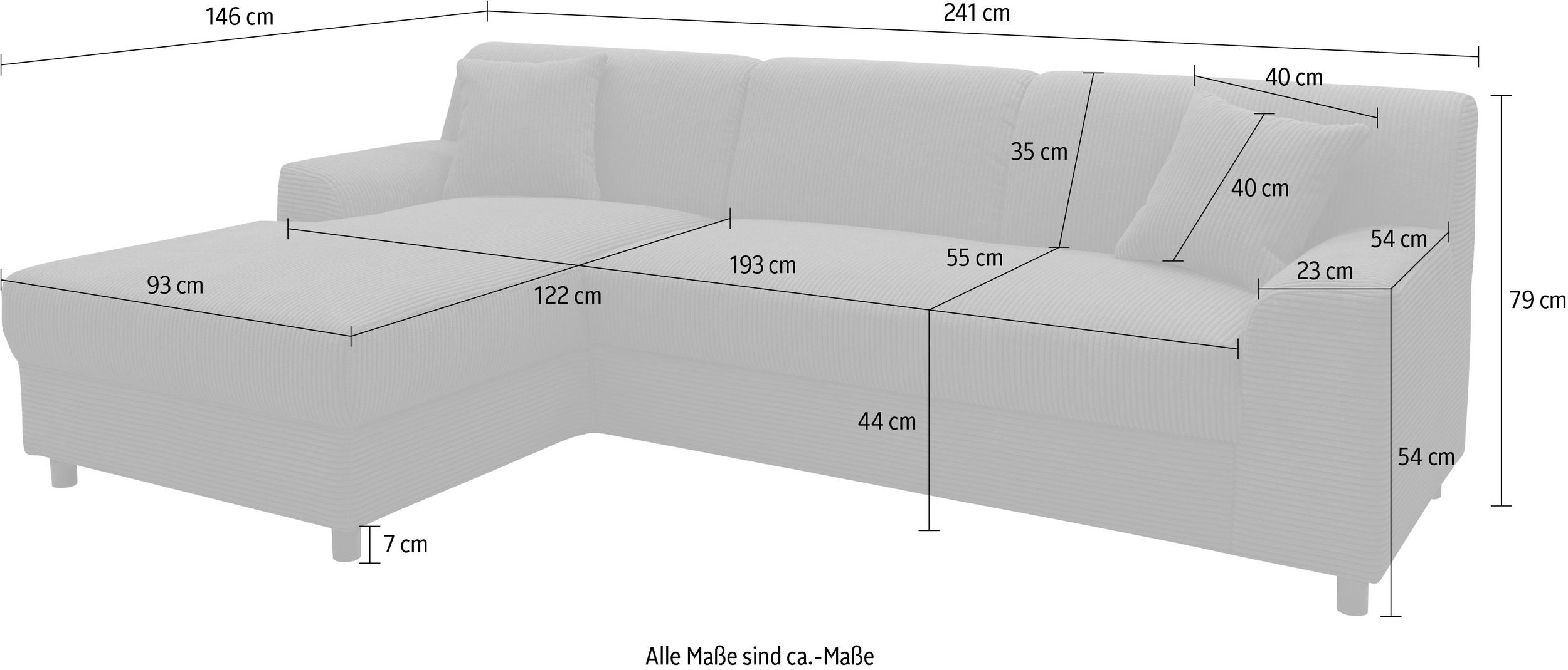 Sofá rinconero Turah 2, en forma de L, de pana y microfibra hidrófuga, núcleo de muelles, Blanco, ancho/fondo/alto: 241/146/79 cm, Artículo no. 9556000811