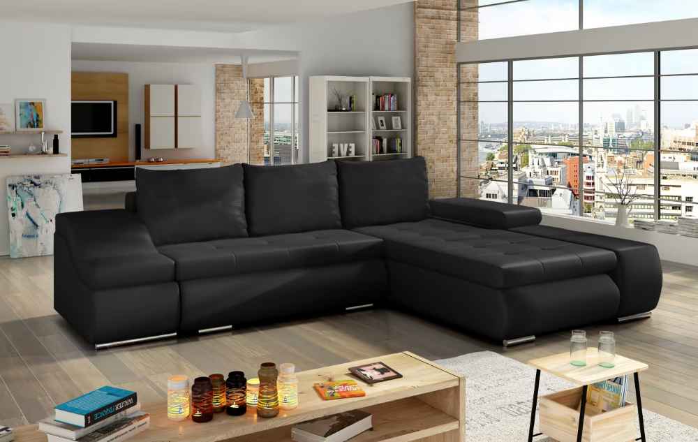 Sofa cama Ontario OFERTA color negro polipiel derecho