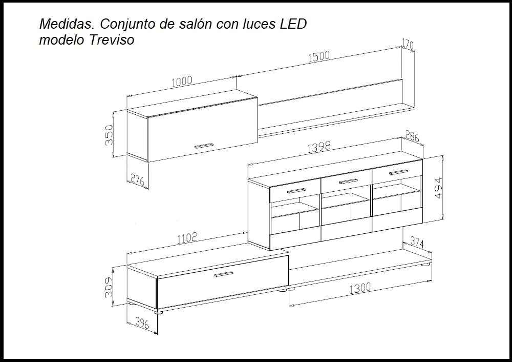 Conjunto de salón con luces LED, 250 cm – Zafiro