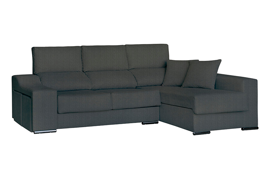 Sofá chaise longue, asientos extraíbles, cabezales abatibles, 2 pufs - LUCIA