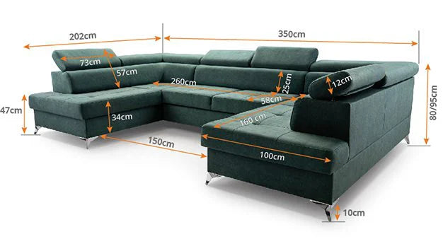 Sofá moderno em forma de U (2 chaiselongs) com cama e baú – MADRYT