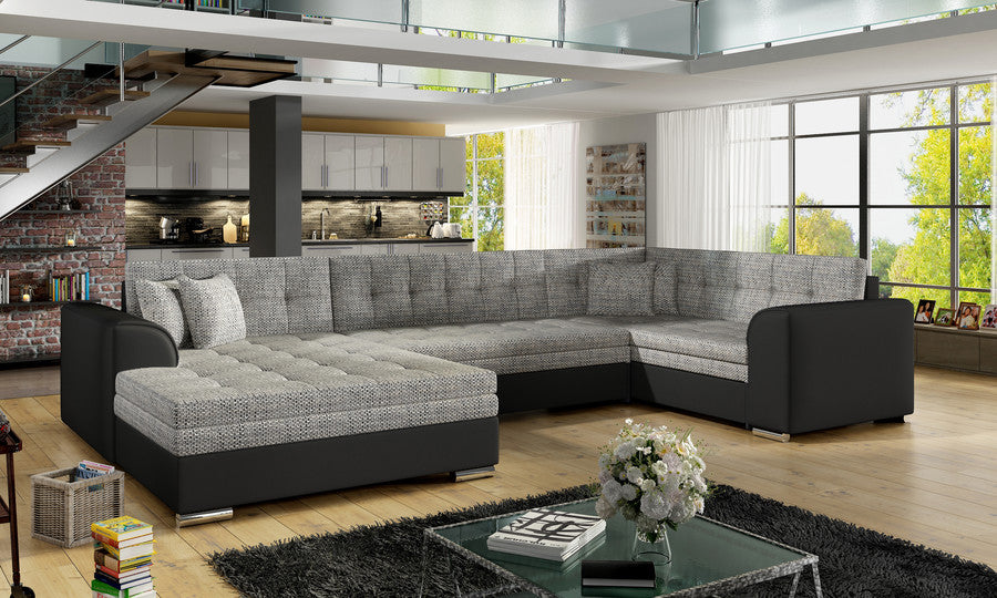 Sofa cama + arcon - Damario OFERTA, Gris / Negro - Tela / Polipiel