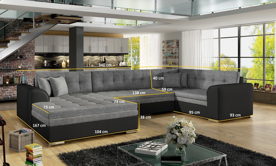 Sofa cama + arcon - Damario OFERTA, Gris,Negro - Tela / Polipiel