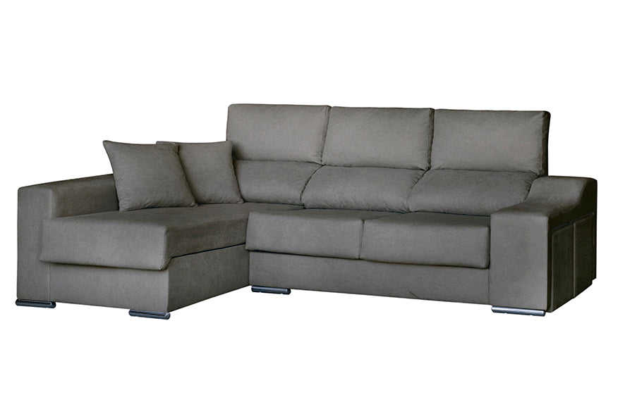 Sofá chaise longue, asientos extraíbles, cabezales abatibles, 2 pufs - LUCIA