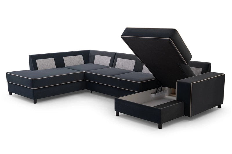 Sofá en U moderno (2 chaiselongs) con cama y arcón – OXANA