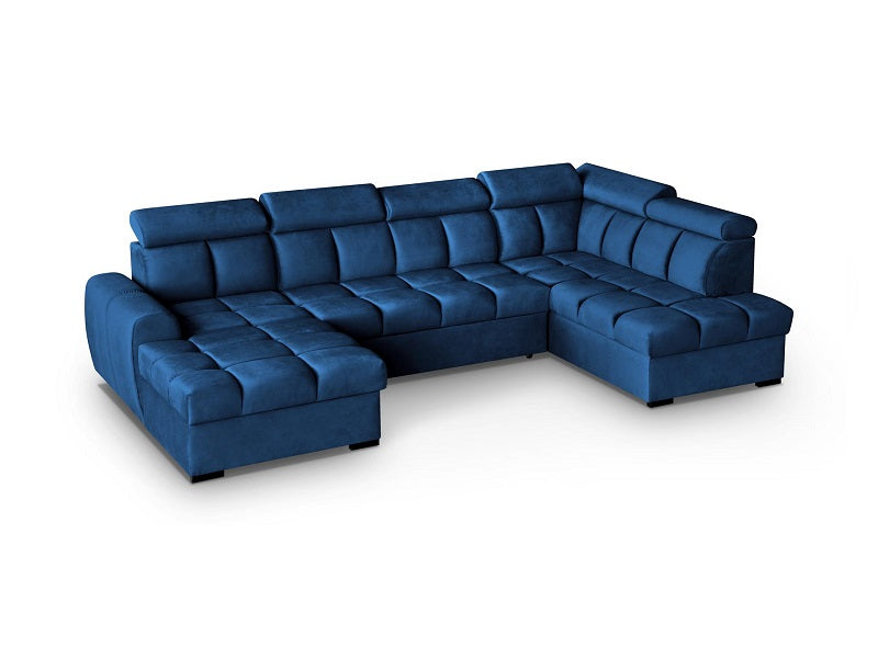 Perspectiva sofá en U azul eléctrico