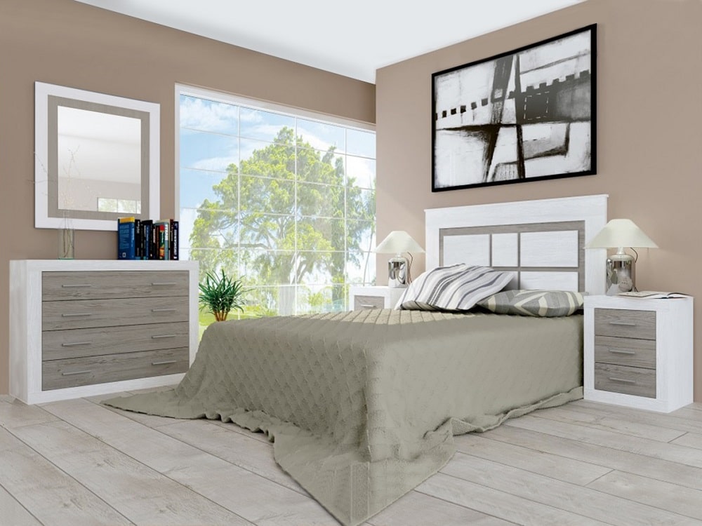 Dormitorio Sweet - Cabecero + Dos Mesitas + Cómoda, Válido para Camas De  135, 140, 150 y 160 cm. Acabado Color Artik y Blanco.