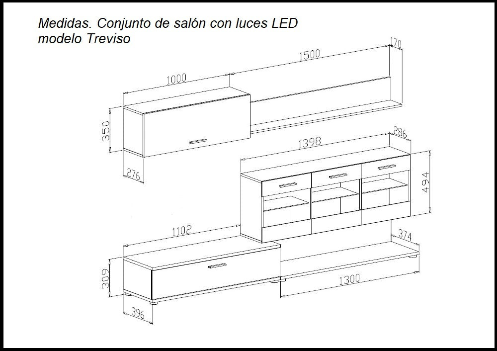 Conjunto de sala com luzes LED, 250 cm – Safira