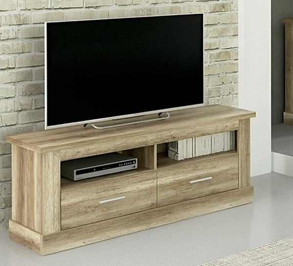 Sota TV amb 2 calaixos, acabat efecte fusta, 135 cm Chellene