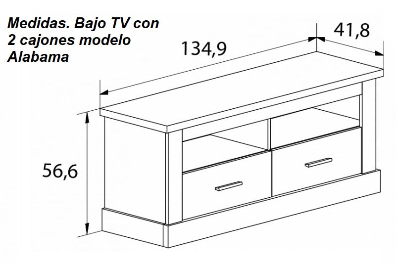 Base TV com 2 gavetas, acabamento efeito madeira, 135 cm Chellene