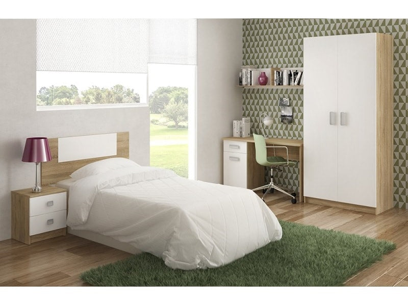 Dormitorio juvenil: armario de esquina con terminal, escritorio, cama,  estanterías - Luddo 02 - Don Baraton: tienda de sofás, colchones y muebles