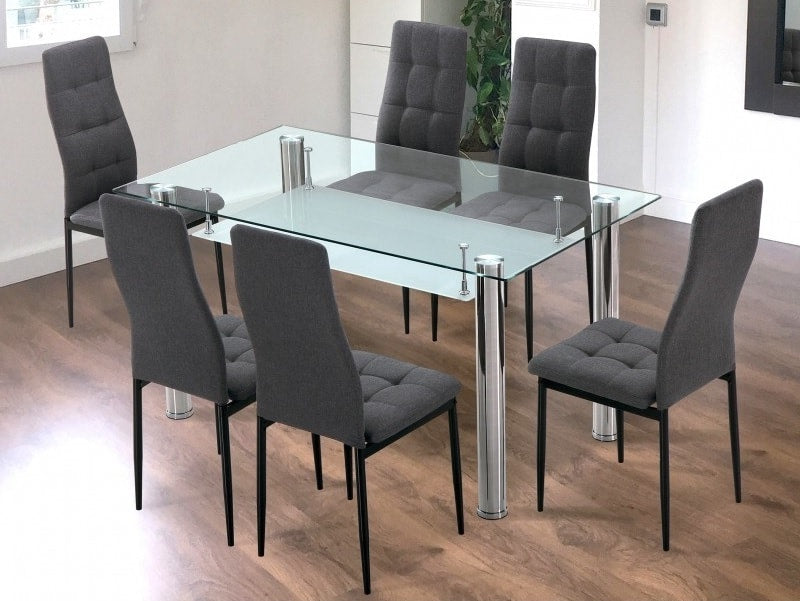 Conjunt de menjador taula de vidre amb cadires gris – Moncada-Benissa