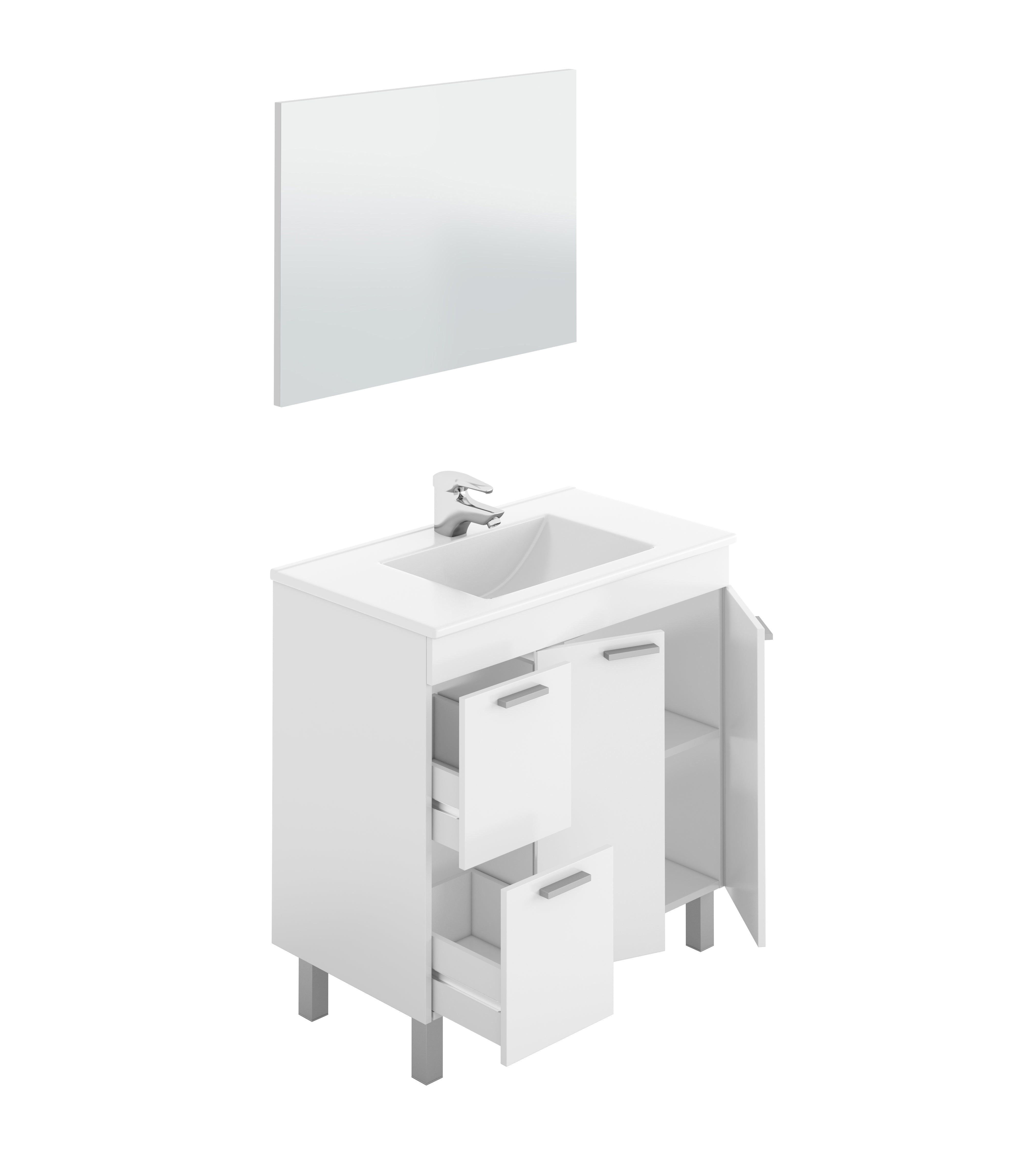 Mueble de baño con 2 cajones y 2 puertas + espejo - Aktiva