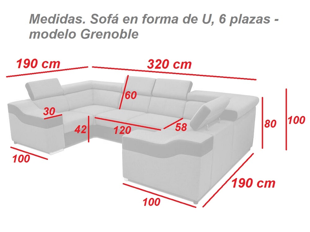 Medidas del sofá en U Modelo Eva