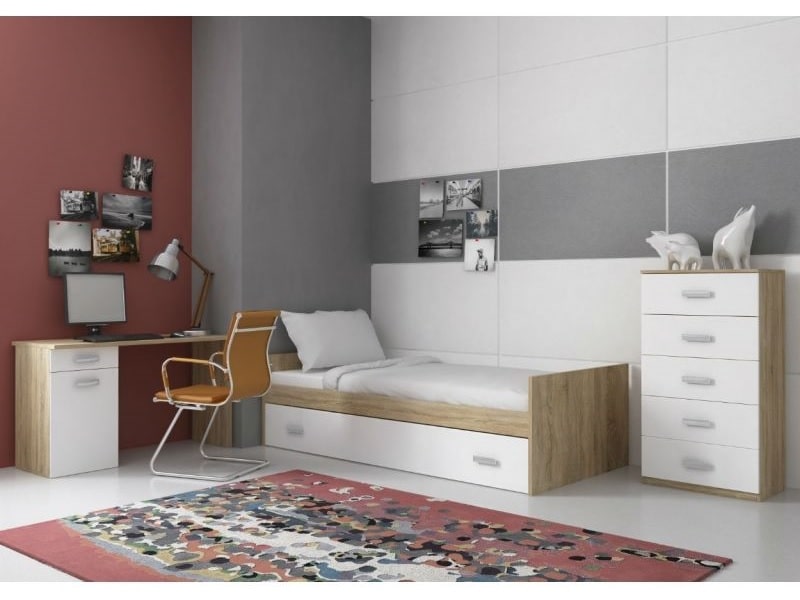 Dormitorio juvenil: cama compacta, armario, escritorio, estanterías - Luddo  20 - Don Baraton: tienda de sofás, colchones y muebles