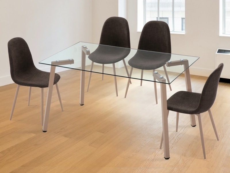 Juego de comedor moderno – mesa con cristal + 4 sillas tapizadas – Herning-Randers