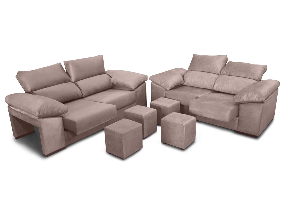 Conjunto de sofás 3+2, assentos deslizantes, encostos reclináveis ​​e 4 pufes - Toledo