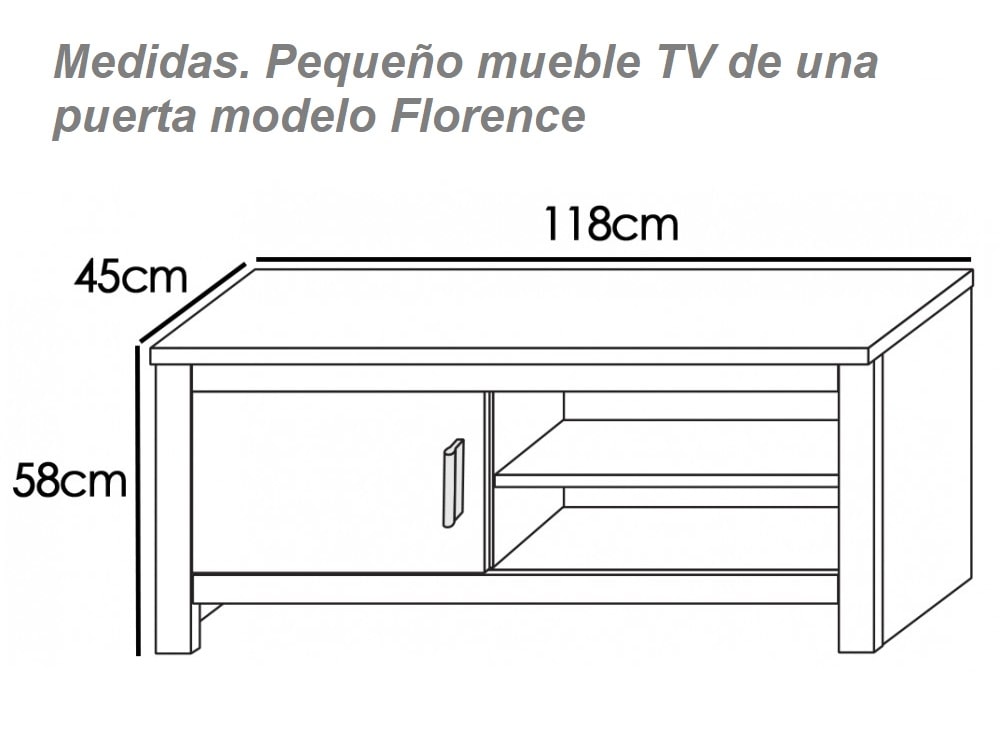 Pequeño mueble TV de una puerta, 118 cm – Florence