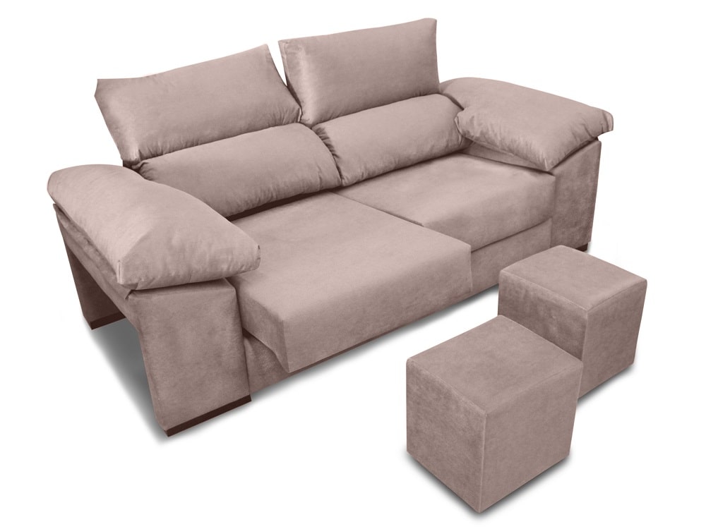 Sofá 3 plazas con asientos deslizantes, respaldos reclinables, 2 pufs -  Toledo