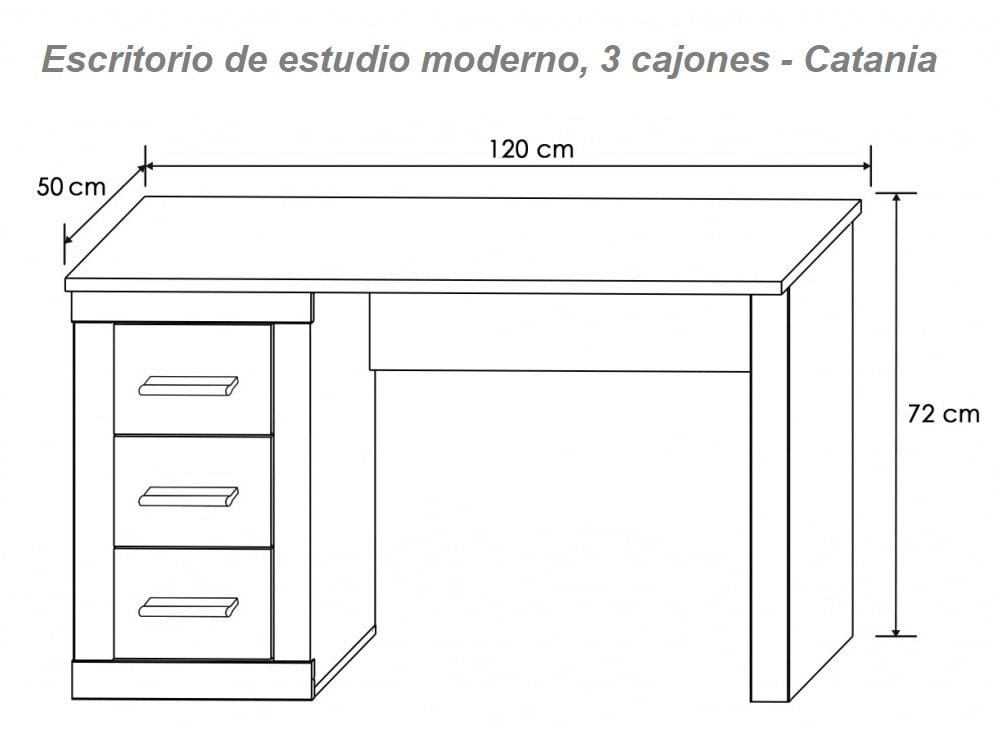 Escrivaninha moderna, 3 gavetas - Lara