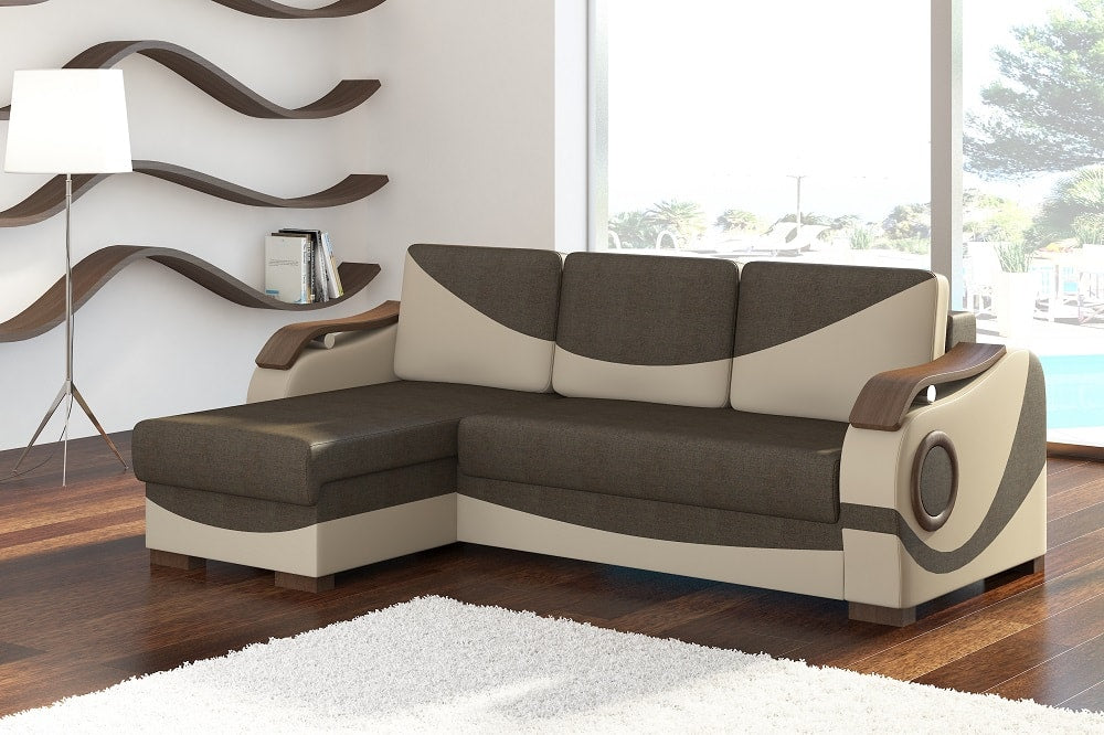 Sofà chaise longue llit amb recolzabraços de fusta – Port