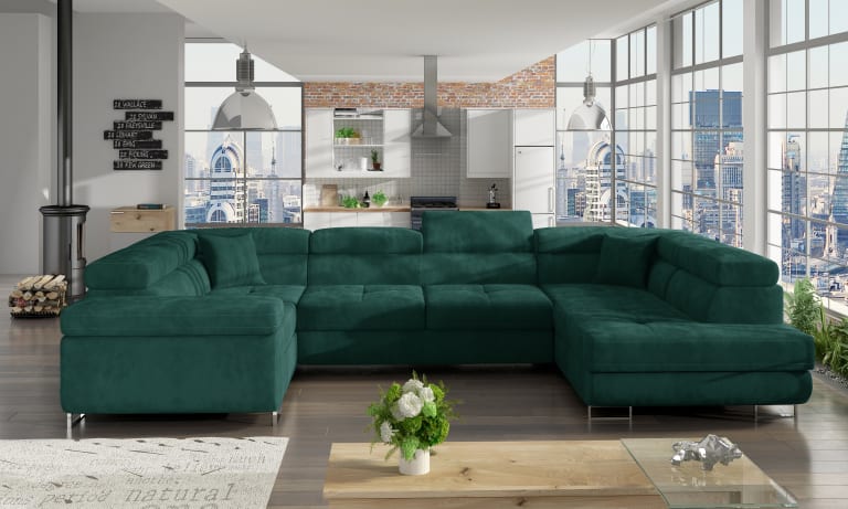 Sofá moderno em forma de U (2 chaiselongs) com cama e baú – Letto