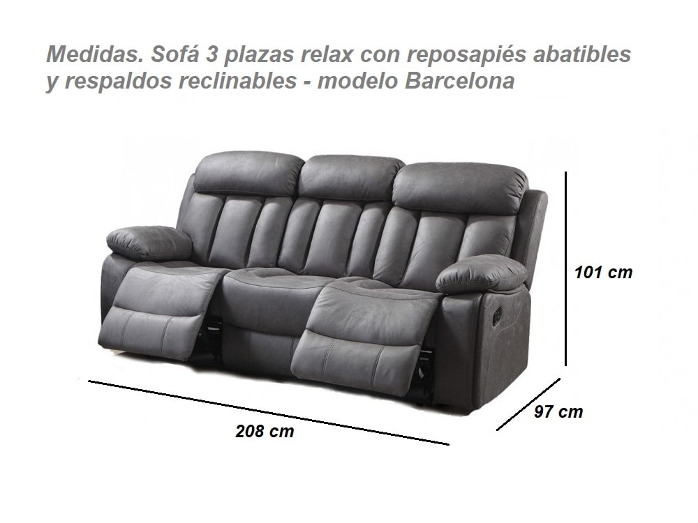 Sofá 3 plazas relax con reposapiés abatibles y respaldos reclinables - Madrid