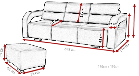 Sofà llit 3 places amb puf model - ALISS