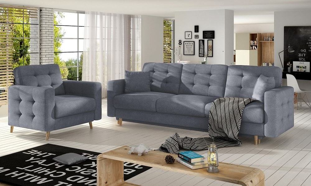 Conjunto 3+1 sofá cama más sillón tapizado capitoné – Copenhagen